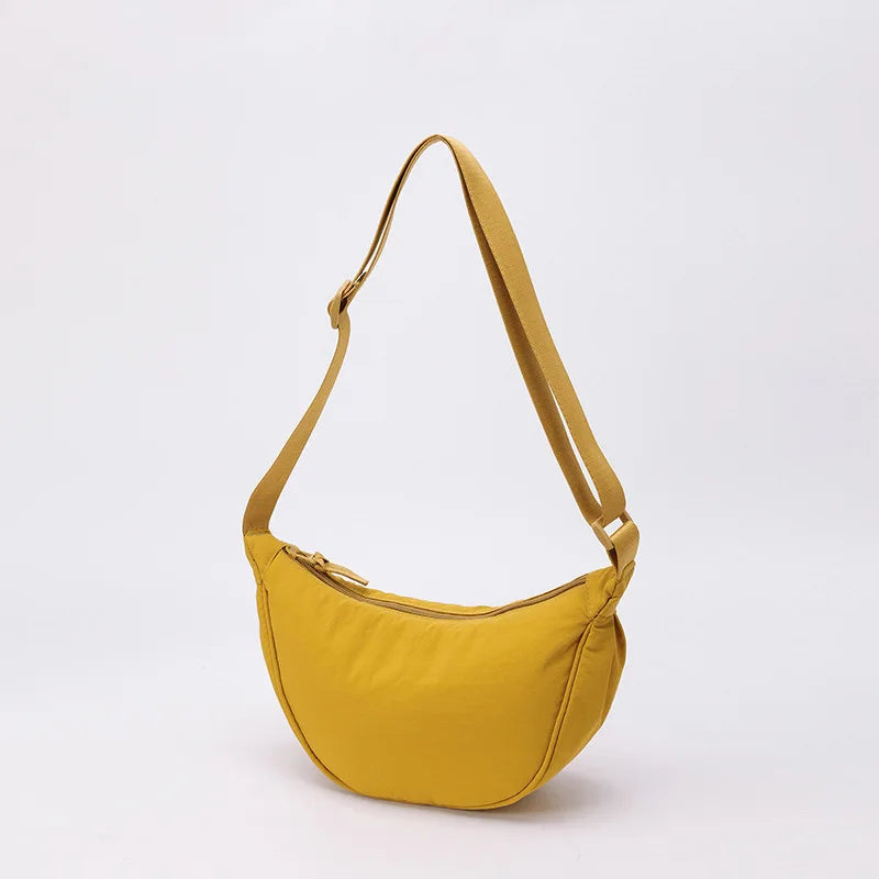 Nylon fabric zipper crossbody bag for men and women, crescent-shaped dumpling bag under the armpits, large capacity