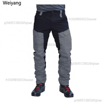 Nylon Men Cargo Pants Color Block Multi Pockets Sports Pants Work Trousers Outdoor Hiking Trekking Army Joggers Pants