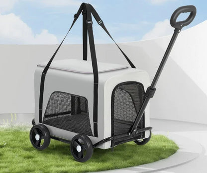 Outdoor Pet Travel Trolley Cart Universal Wheel Stroller Wheeled Box Removable Folding Dog Cat Carrier Bag Large Capacity Safe
