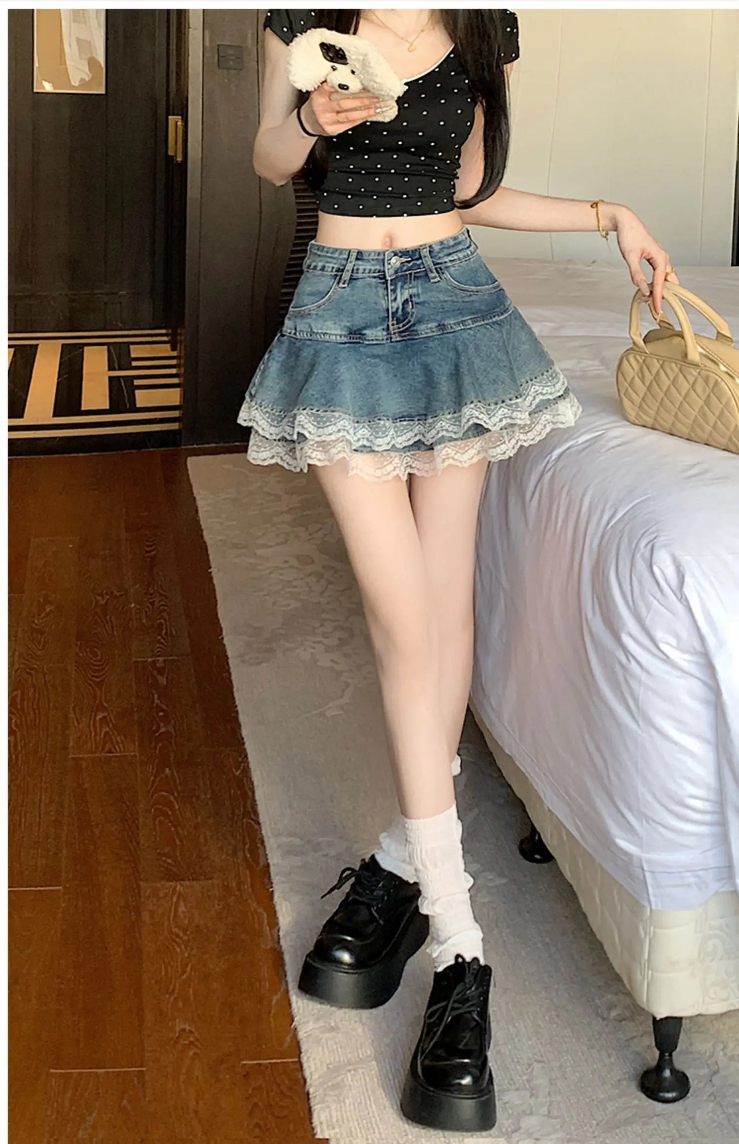Sweet Sxey Denim Cake Skirt Women Retro Hight Waist A Line Mini Skirt Female Korean Fashion Casual Streetwear Pleated Skirt Y2K