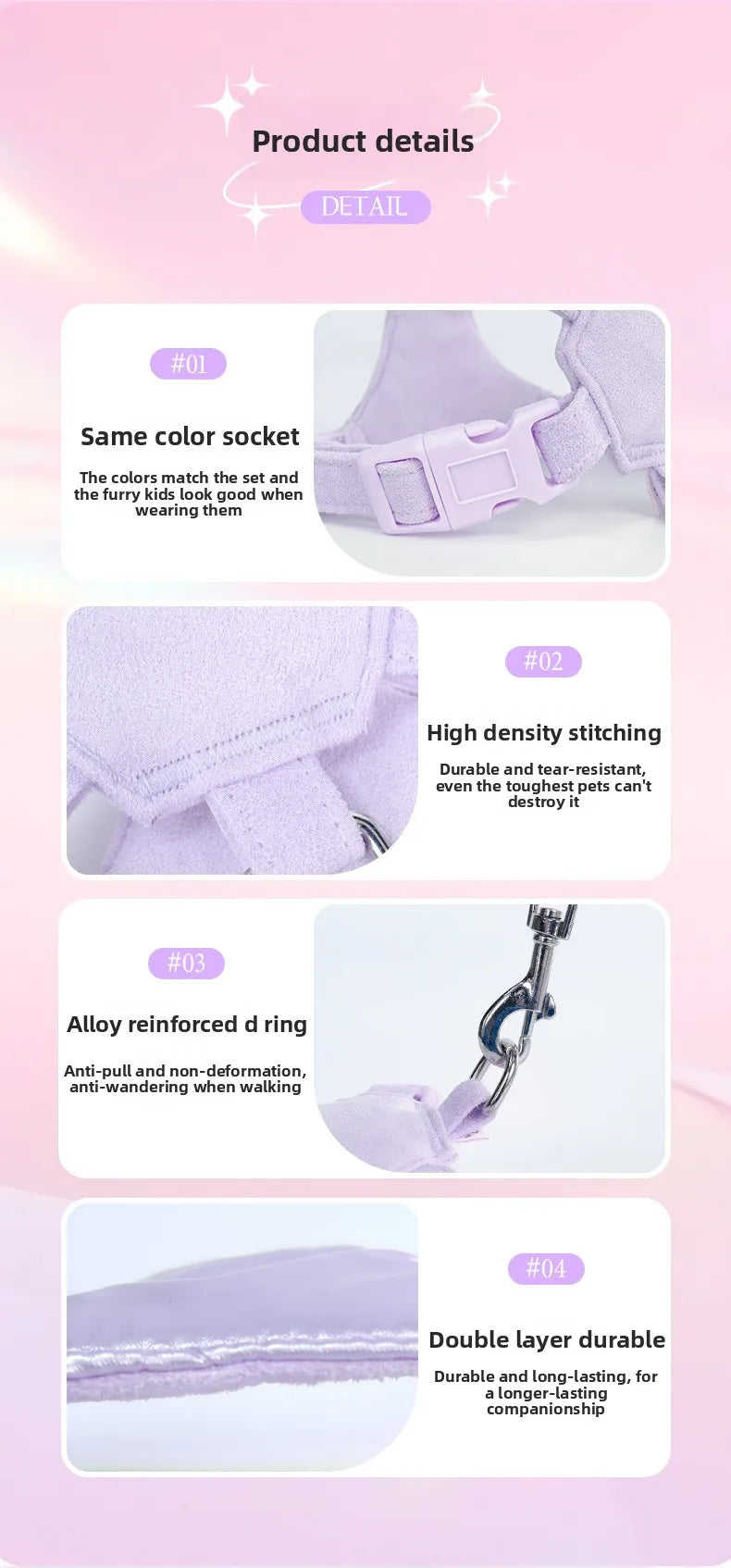 Butterfly Decor & Matching Leash Dog Harness for Small Dogs - Escape Proof Lightweight Vest