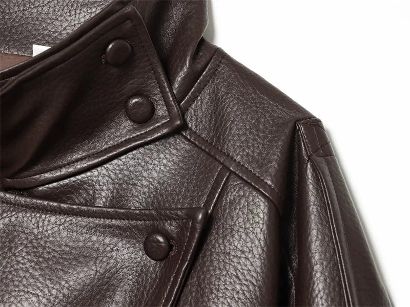 Women's Faux Leather Jacket 2025 New Fashion Autumn Black Long Sleeve Pebble Jacket Motorcycle Style Personality Ladies Jacket