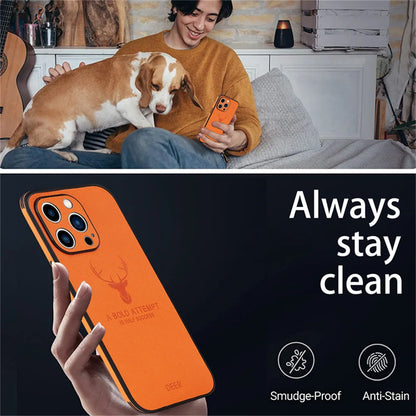 Luxury Business Leather Bumper Case For iPhone 17 Air 16 15 14 13 12 11 Pro Max Mini Plus Shockproof Soft Deer Head Back Cover