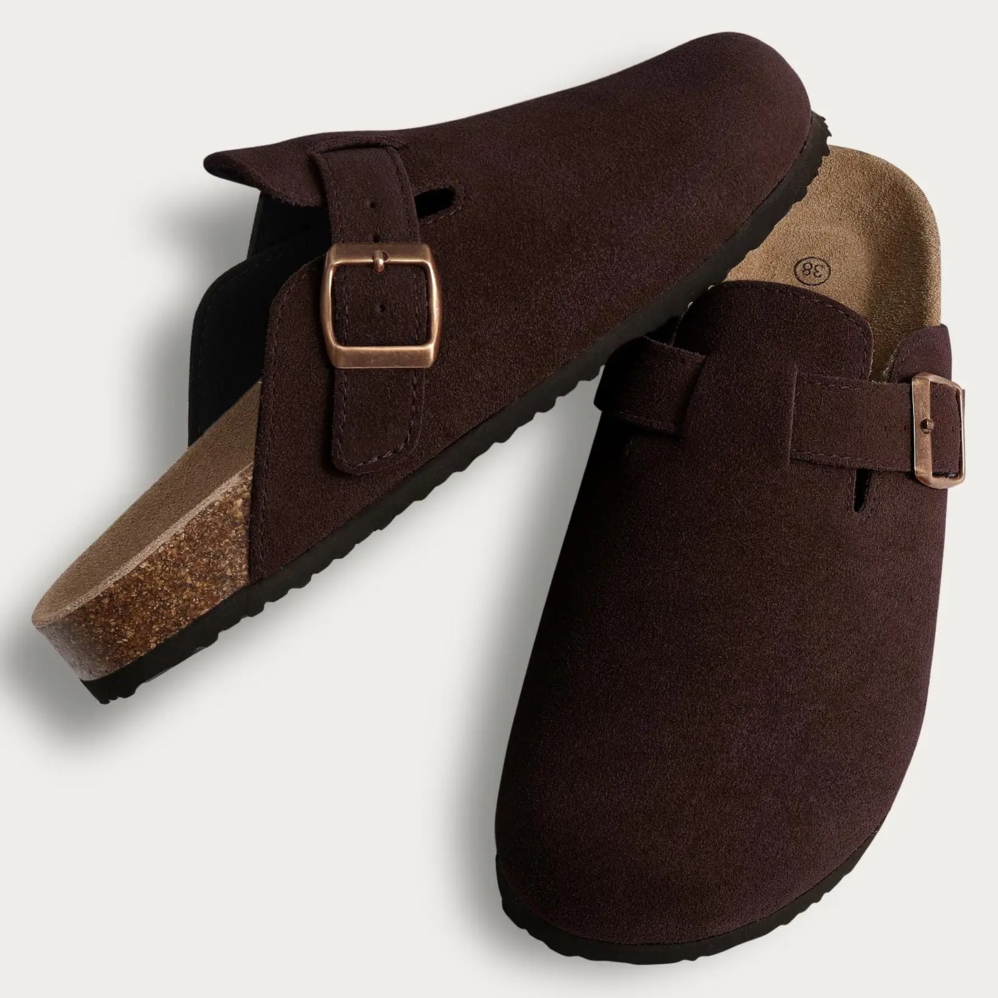 Shevalues Men's Suede Clogs Soft Leather Mules Men New Summer Men Cork Sandals Comfort Slip On Unisex Clogs With Arch Support