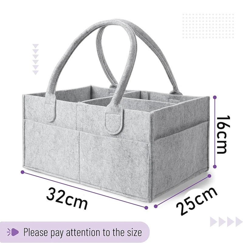Baby Felt Storage Nursery Organizer Basket Infant Diaper Bag with Handle Caddy Changing Nappy Kids Storage Carrier Large Pocket