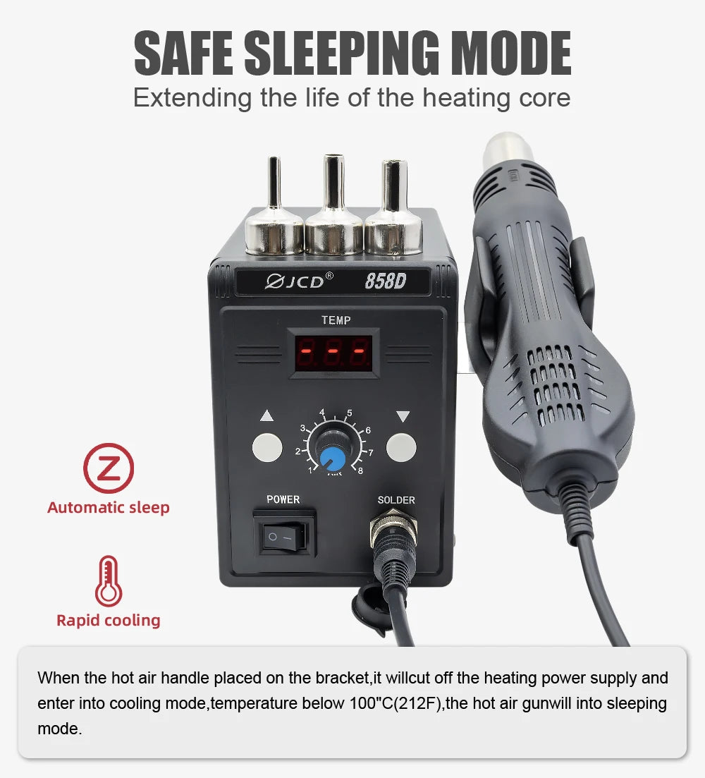 JCD Hot Air Gun 858D 700W BGA Rework Solder Station Soldering Heat Air Gun Station 220V / 110V For SMD SMT Welding Repair Tools