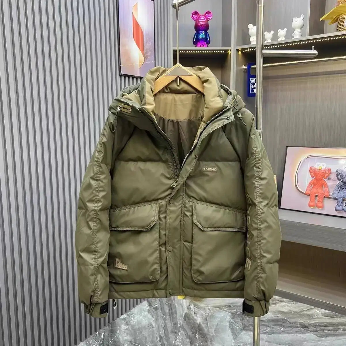 Fashion Men's Hooded Down Jacket Fall Winter Thick Warm Outdoor Windproof Sportwear Coats Male Disposable White Duck Down Jacket