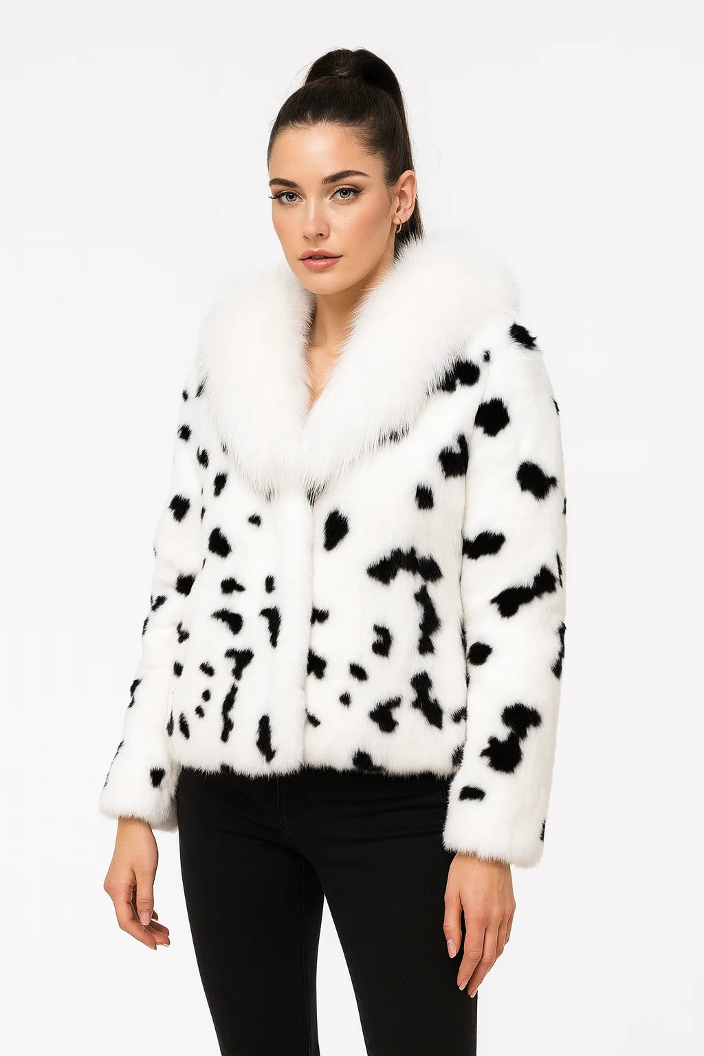 Women Real Rabbit Fur Coat High Collar Winter Jacket Make of One Rabbit Fur Cross Mink Pattern