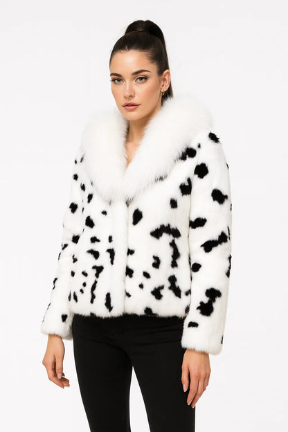 Women Real Rabbit Fur Coat High Collar Winter Jacket Make of One Rabbit Fur Cross Mink Pattern