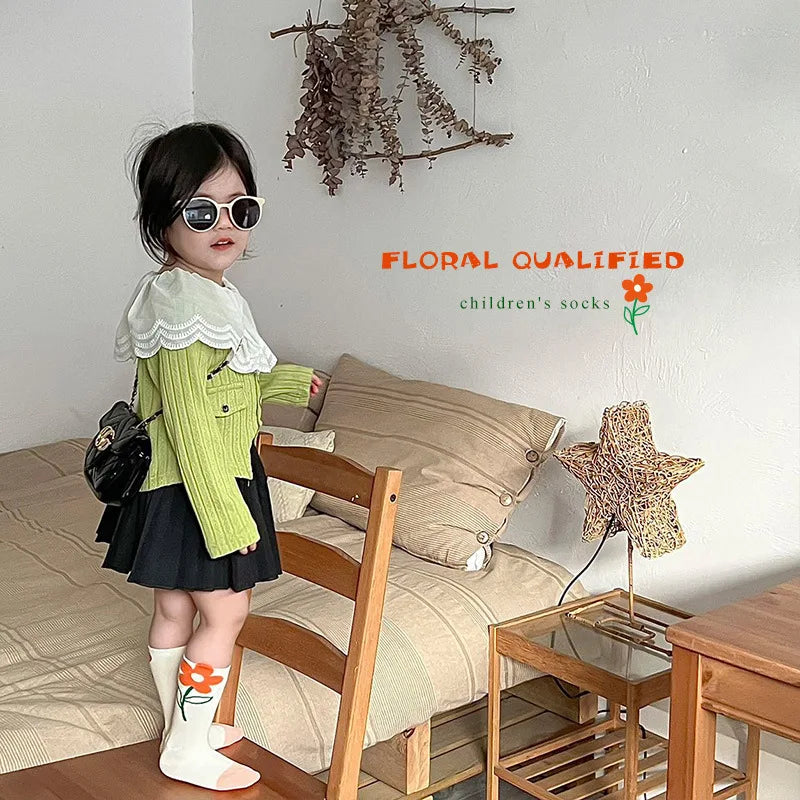 1-12Year 3Pairs Pack 2024 Spring Floral Medium Stockings Embroidery Lace Thin Princess Stockings Girls' Socks