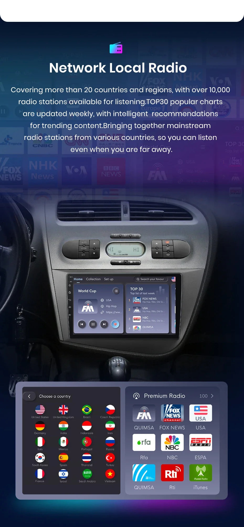 Junsun Wireless CarPlay Android Auto Car Radio for Seat Leon MK2 2005 2006 2007 2008 -2012 2 DIN Multimedia Stereo with Built-in Cooling Fan GPS Navigation SWC Bluetooth FM RDS DSP IPS Screen Car Intelligent Systems 4G WiFi 8