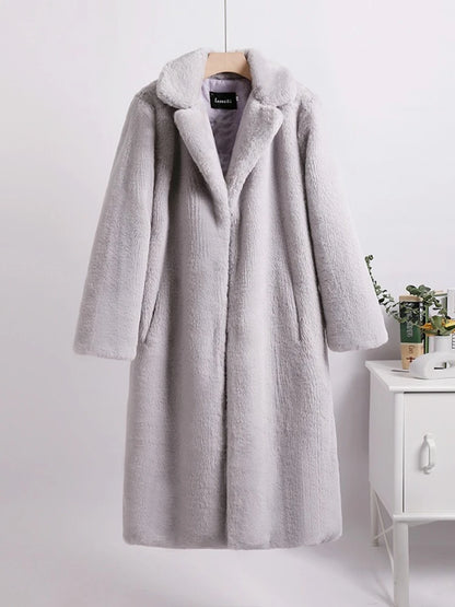 TARUXY Winter Loose Mink Velvet Imitation Fur Splicing Long Coat Fur Suit Collar Women's Coat High Street Fashion Lady Overcoat