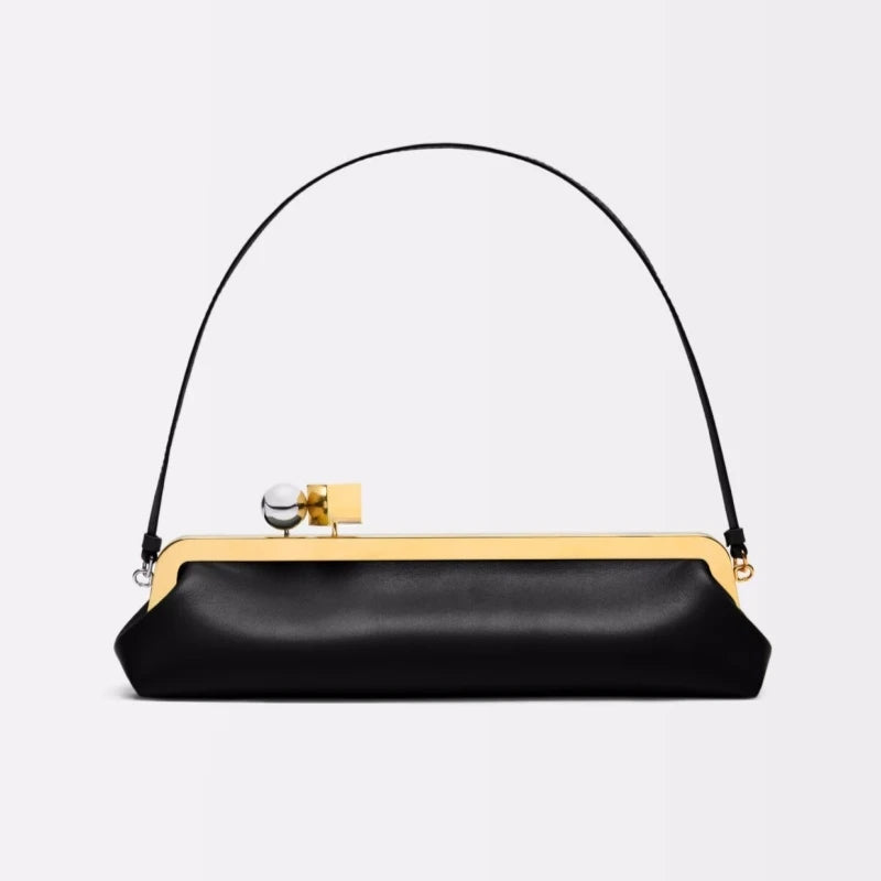 Long Clutch Bag with Removable Shoulder Strap, Women's Fashionable Baguette Bag, Luxury Designer Clip Handbag Purses for Ladies