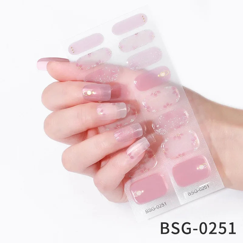 16/18/20Tips Semi-Cured Gel Nail Strips Adhesive Full Cover Stickers for Nails UV Lamp Need Press On Nails Fashion Manicure
