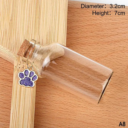 Pet Fur Keepsake Clear Glass Bottle Sealed Cork Stopper Glitter Paw Pendant for Dog Cat Loss Memorial Gift