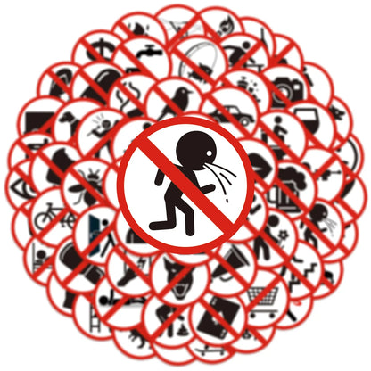 63Pcs Funny Warning Sign Sticker, Water Bottle, Laptop, Phone, Guitar, Skateboard, Stationery DIY Decor Stickers For Kids Adults