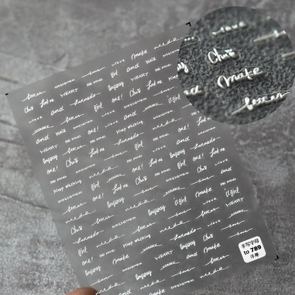1pcs Black White English Letter Nail Stickers 5D Gothic Words Roman Alphabet Character Nail Decal Self Adhesive Letters Nail Dec