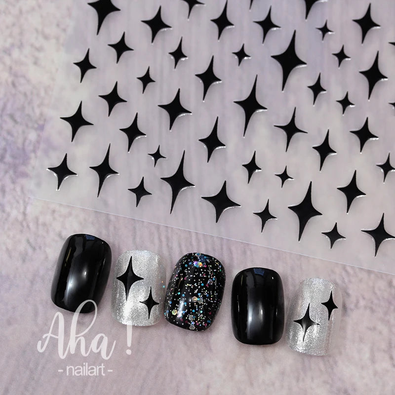 1pc Sliver Gold Star Nail Art Stickers Y2K Charms Self-Adhesive Sliders Laser White Chrome Gel Polish Decals Kawaii Accesories