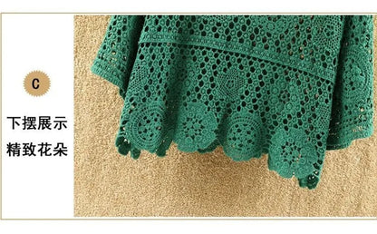 Women's Summer Short Jacket 2025 New Pullover Round Neck Knit Female Sweater Top Loose Fashion Hollowing Out Ladies Lace Tops