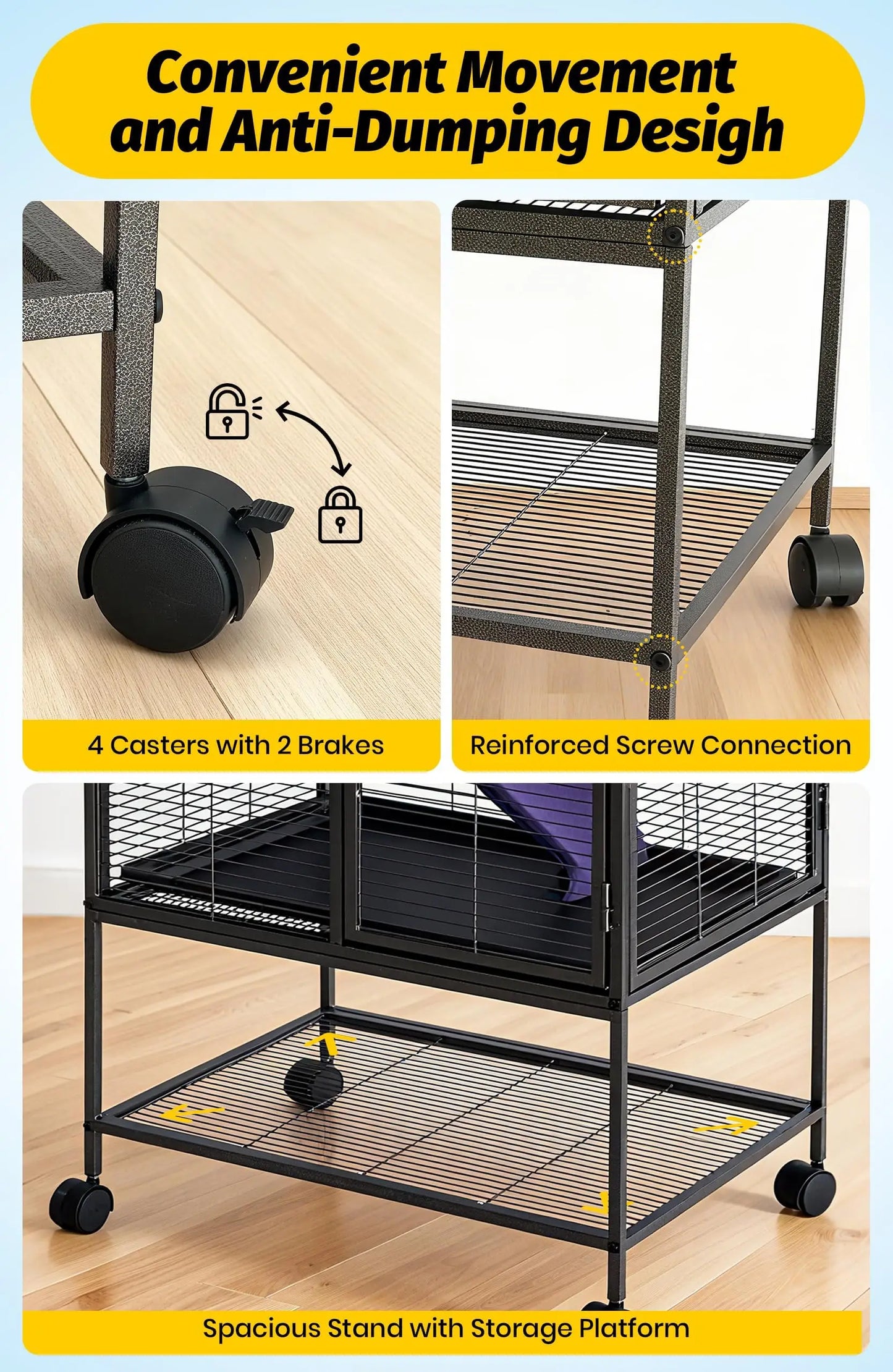 Metal Small Animal Cage, 36'' H Multi-Level Ferret Cage for Small Animals - Large Hamster Cage with Ramp, Storage Stand, Removable Tray for Chinchilla, Rabbit, Guinea Pigs, Hedgehog, Gerbil