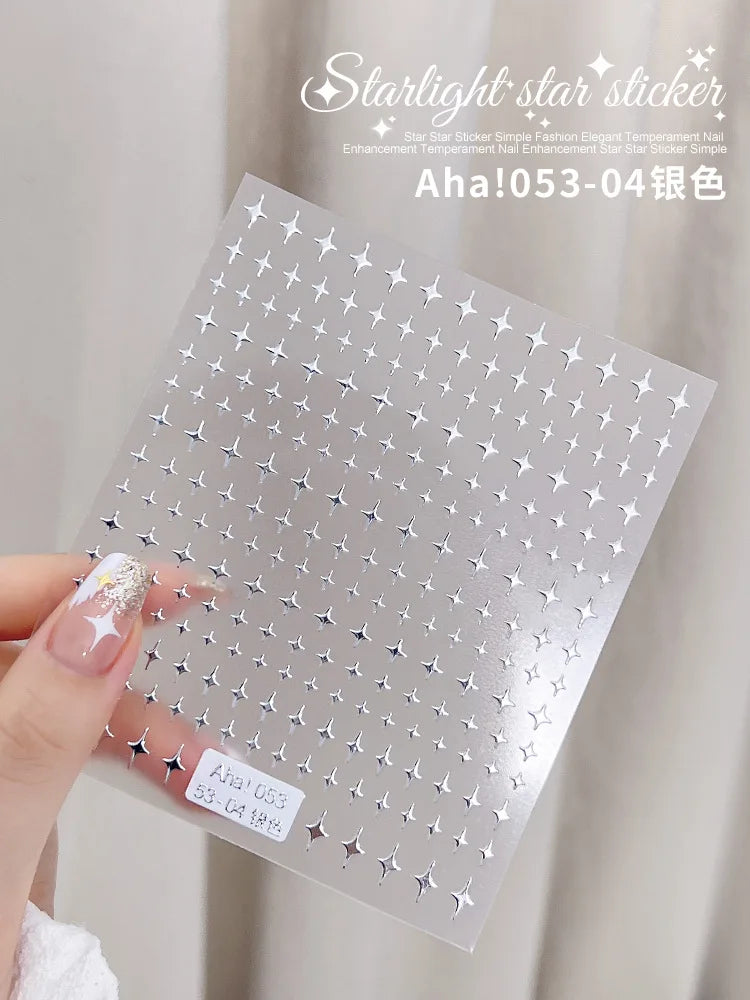 1PCS Laser Starburst Star Adhesive Nail Sticker 3D Nail Art Decoration Flashing Silver Flame Butterfly Nail Decal Press on Nails
