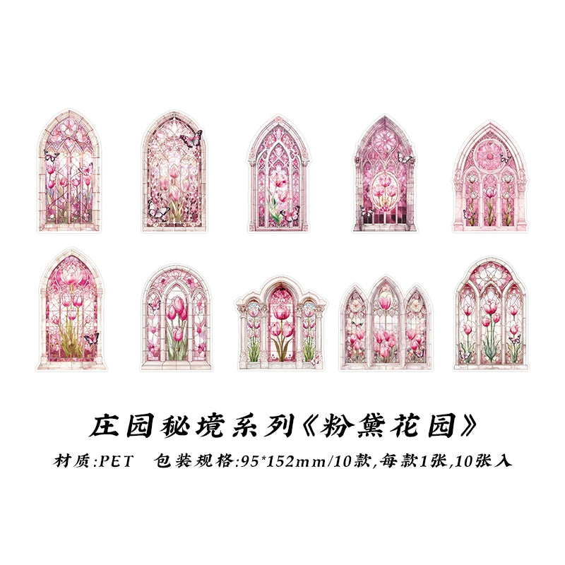 10pcs Flowers Window Sticker PET Materials Collage Junk Journal DIY Scrapbooking Supplies Aesthetics Decor Sticker