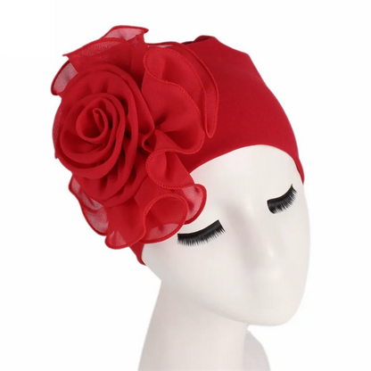 Fashion Women Big Flower Turban Hat Solid Color Elastic Cloth Head Cap Muslim Head Wraps Caps Lady Bandana Hair Accessories