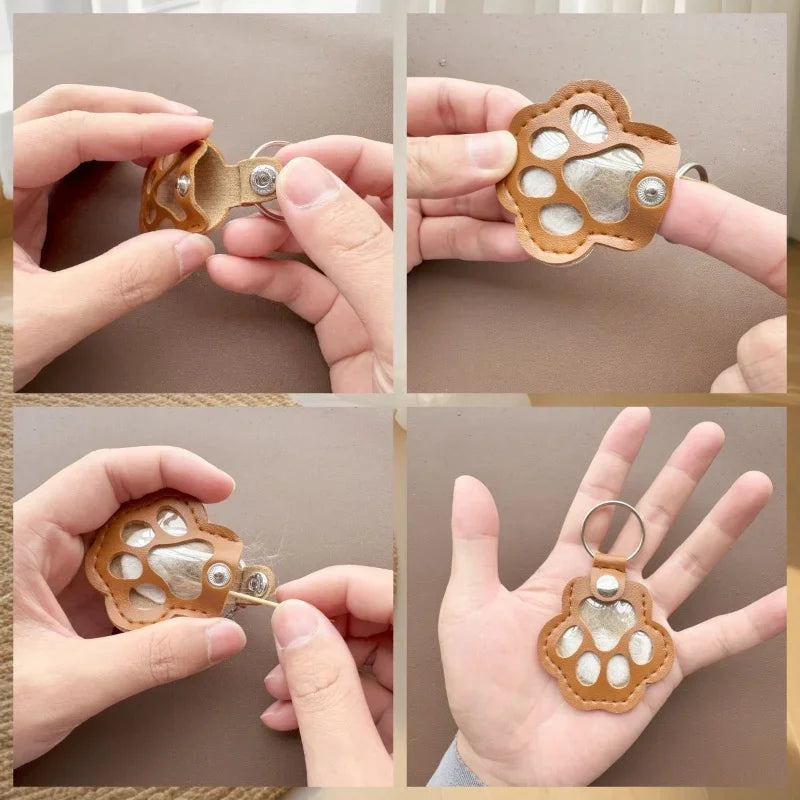 Pet Hair Commemorative Keychain Pu Leather Cat And Dog Fur Souvenir Keychain Dog Paw Pendant Pet Hair Storage Pendant Decoration