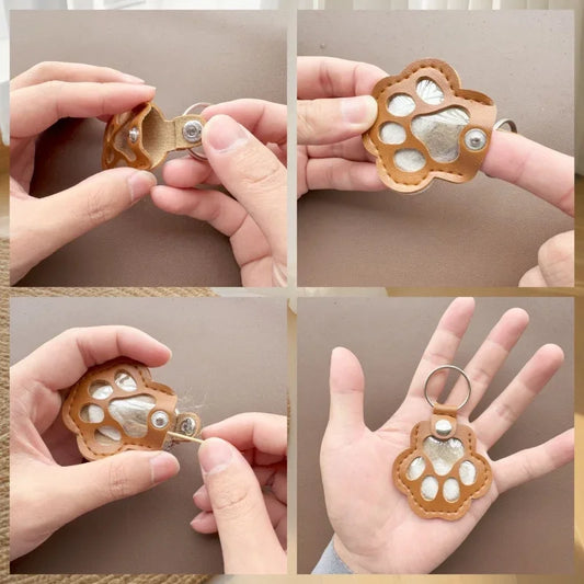 Pet Hair Commemorative Keychain Pu Leather Cat And Dog Fur Souvenir Keychain Dog Paw Pendant Pet Hair Storage Pendant Decoration