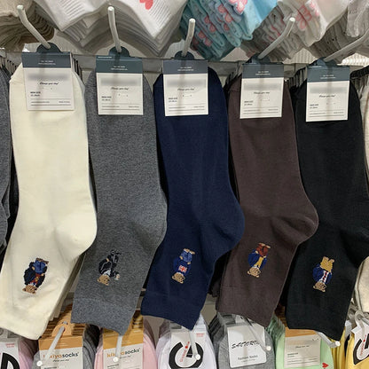 Good Quality Cartoon Gentleman Bear Men's Socks Cotton Harajuku Style Sport Boys Skateboard Novelty Breathable  Christmas Gifts