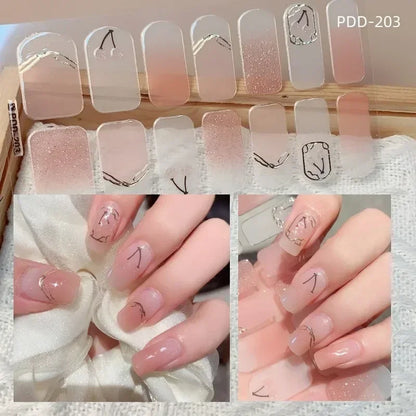 1PC Gel Nail Sticker Patch Slider Flower Gradient Color Back Glue Full Cover Waterproof Gel Nail Sticker UV Lamp Curing Manicur