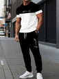 New Men's Letter Print Two-piece Set Outdoor Casual Round Neck Short Sleeve Drawstring Long Pants Plus Size Loose Fit Outfit