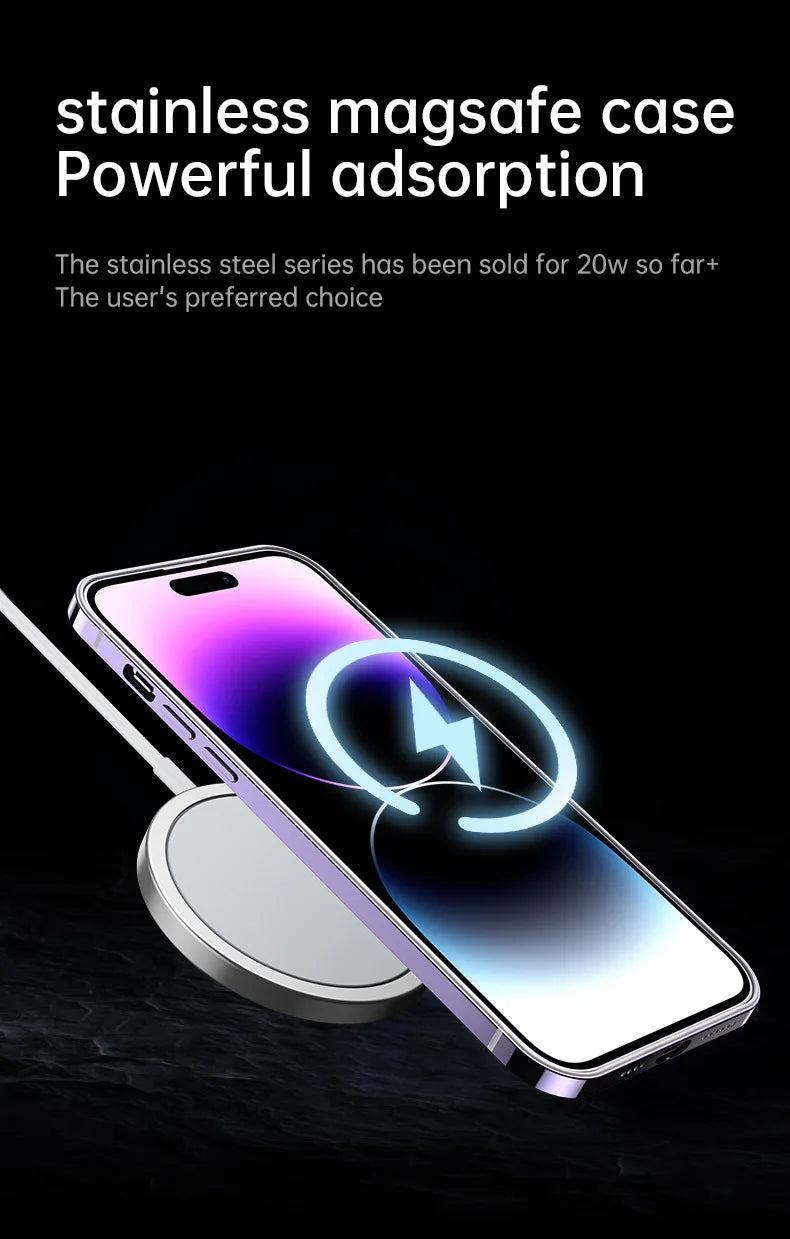 For iphone 16 15 Pro Max Case Raw Titanium Magnetic MagSafe wireless charge Metal frosting Original color protective back cover