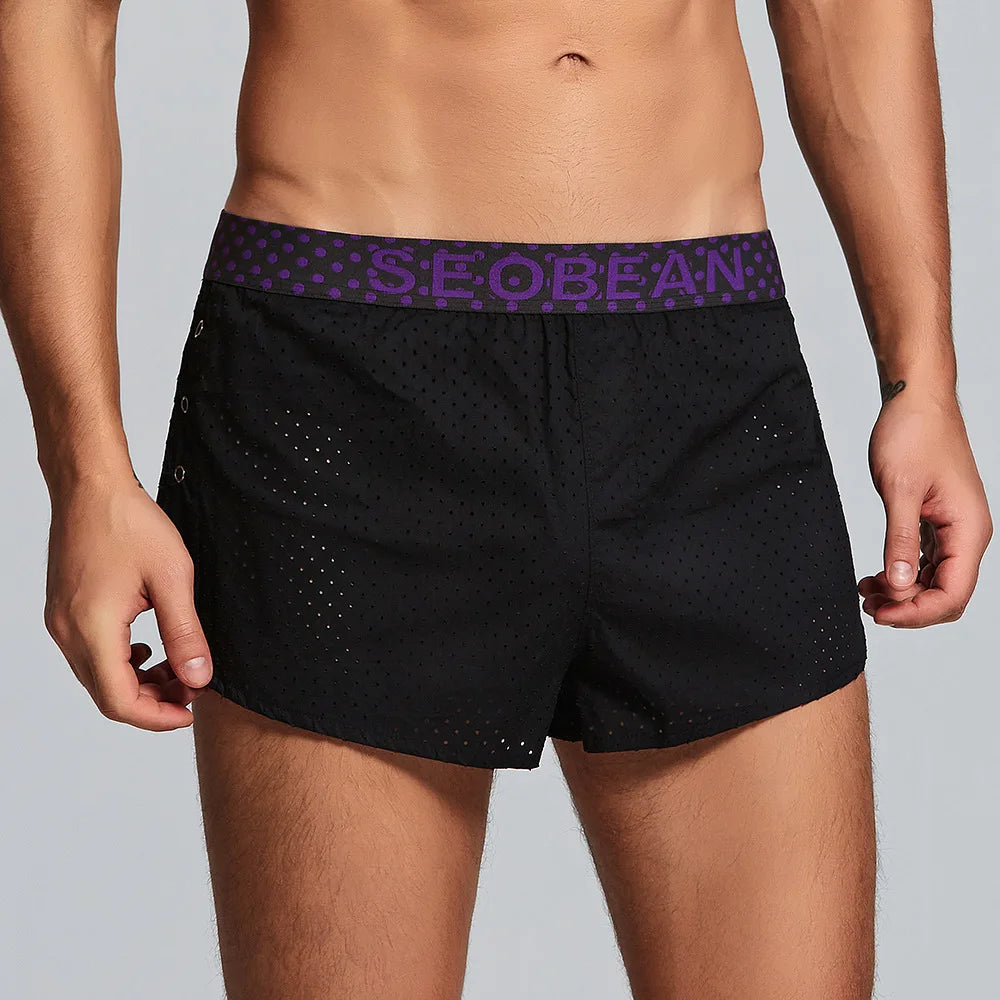 Men's Casual Shorts Side Fork Button Design Outdoor Aro Pants Mesh Breath Summer Beach Board Shorts Teenager Home Jog Gym Trunks