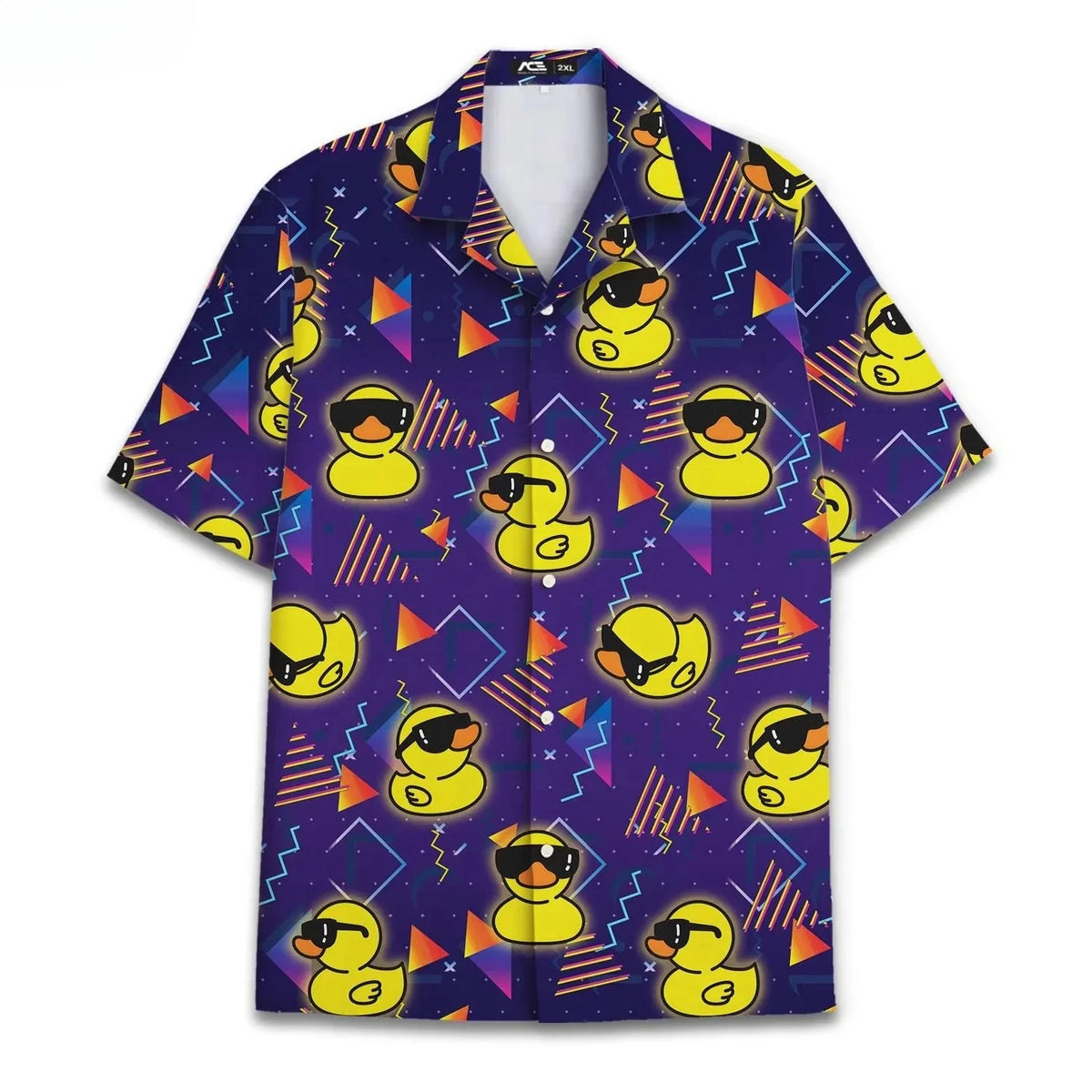 Funny Neon Rubber Duck Hawaiian Shirt for Men Galaxy Yellow Duck Mens Hawaiian Casual Button Down Shirts Short Sleeve Shirt Tops