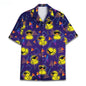 Funny Neon Rubber Duck Hawaiian Shirt for Men Galaxy Yellow Duck Mens Hawaiian Casual Button Down Shirts Short Sleeve Shirt Tops