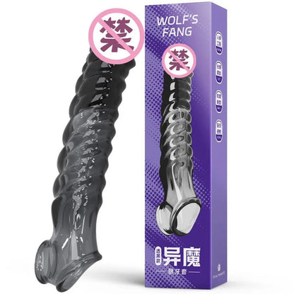 Male Vibrating Threaded Crystal Sleeve Silicone Penis Sleeve Couple Sex Bdsm