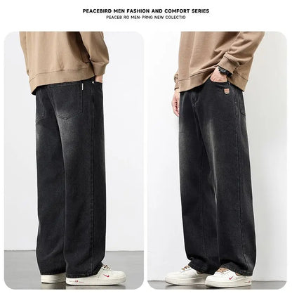 Spring Autumn New Men's Straight Vintage Fit Jeans Casual Trousers High Quality Male Korean Fashion Baggy Wide Leg Denim Pants
