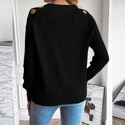 Women's Knitted Sweaters Arm Hollow Design Sweater Round Neck Long-sleeved Pullover Top Female Autumn Winter Casual Streetwear