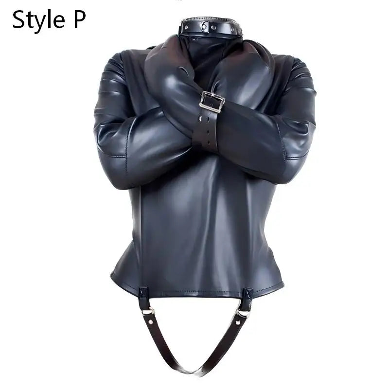 BDSM PU Leather Straitjacket Bondage Body Harness Adult Game Straight Jacket Halloween Clubwear Costume Armbinder Sex Toys Women
