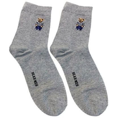 Good Quality Cartoon Gentleman Bear Men's Socks Cotton Harajuku Style Sport Boys Skateboard Novelty Breathable  Christmas Gifts