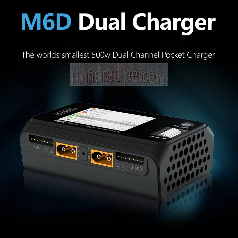 ToolkitRC M6D V3 Charger Black DC 500W Intelligent Dual Channel 1S 2S 3S 4S 5S 6S Toy Model Car Lithium Battery Fast Charging
