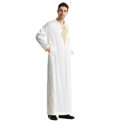 Muslim Men Clothing Kaftan Robes Long Sleeves Stand Collar Eid Thobe Kurta Arab Turkish Dress Dubai Islam Habit Ethnic Leisure