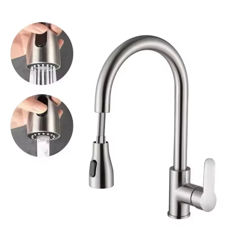 304 Stainless Steel Pull out Kitchen Faucet Deck Mounted Sink Water Tap with Mixer Stream Sprayer Head Hot Cold Taps for Kitchen