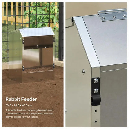 33.5x25.5x45.5 Cm Rabbit Feeder, Galvanized Steel Automatic Food Dispenser, Easy To Clean Large Capacity, Indoor Outdoor Use, Silver
