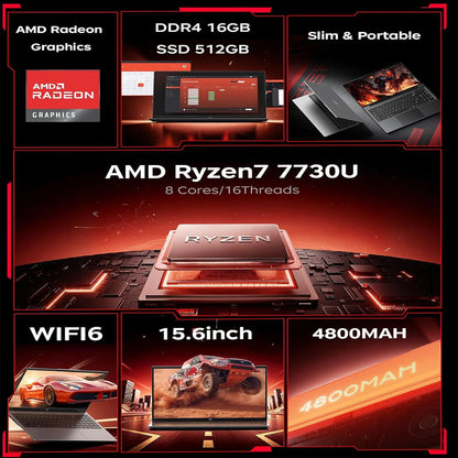 KAMRUI LX15PRO AMD Ryzen7 7730U 15.6 Gaming Laptop 16GB DDR4 RAM 512GB SSD WiFi 6 Windows 11 Laptops Computer for Video Editing