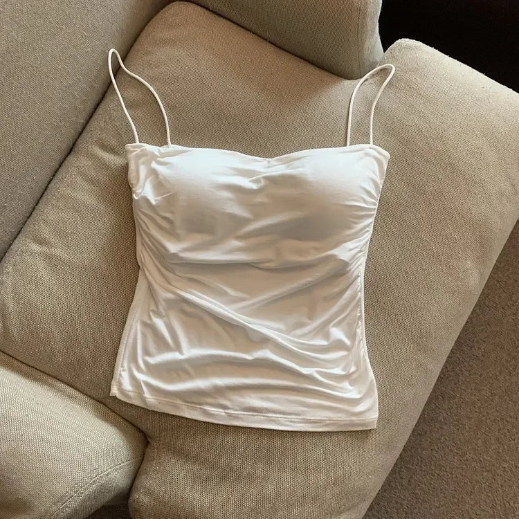 Women With Built In Bra Spaghetti Strap Tanks Summer Camis Tank Casual Tops  For Woman Solid Color Female Korean Style