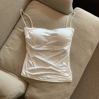 Women With Built In Bra Spaghetti Strap Tanks Summer Camis Tank Casual Tops  For Woman Solid Color Female Korean Style