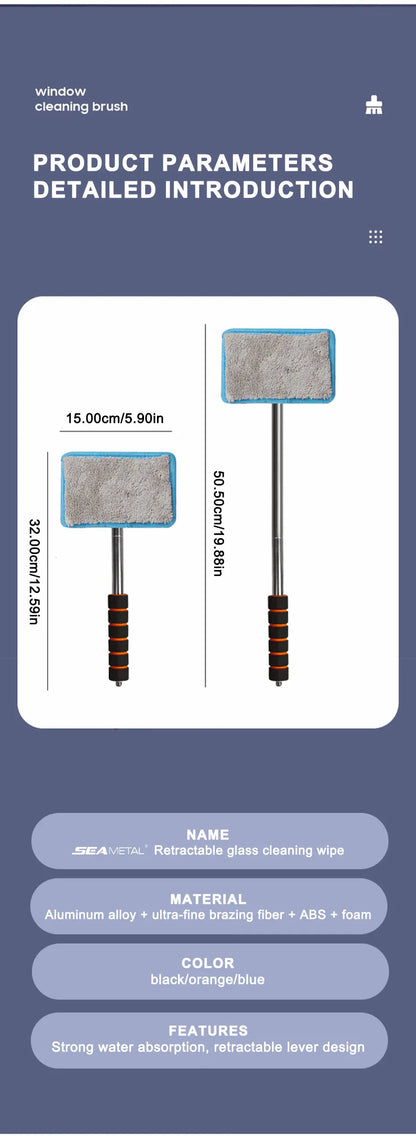 SEAMETAL Car Windshield Glass Cleaner Microfiber Car Window Cleaning Brush Extendable Handle Interior Exterior Car Wash Tools