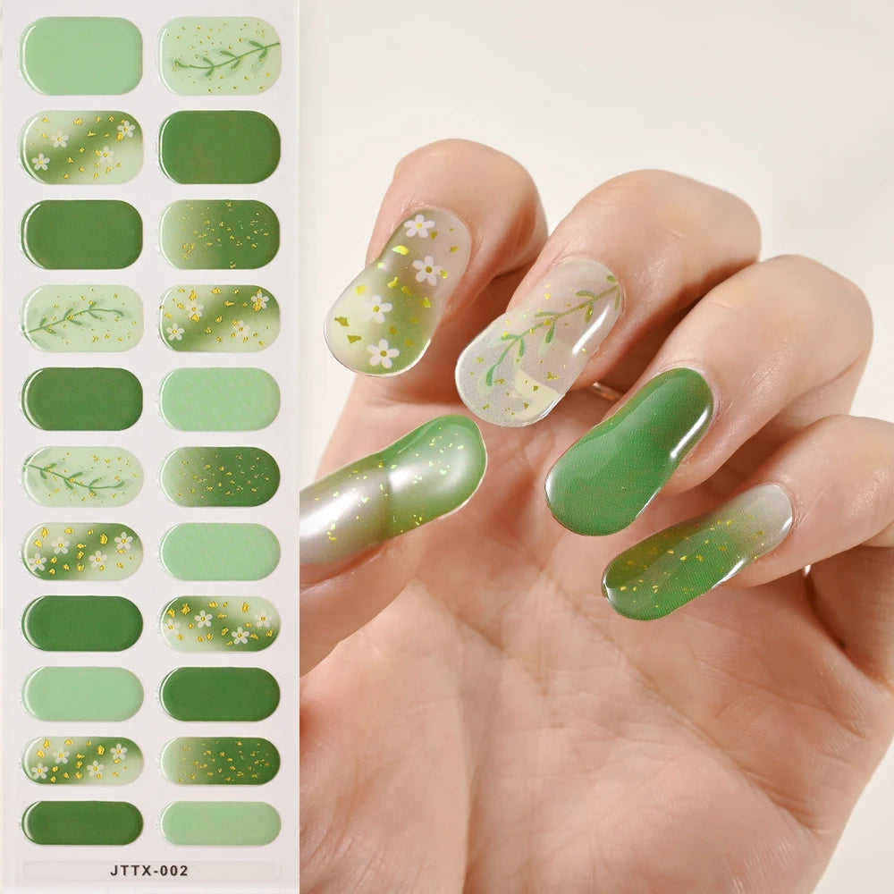1Sheet Cured Gel Nail Strips Sticker Long-Lasting Nail Polish Strips Wraps Full Cover Gel Nail Art Stickers UV/LED Lamp Required